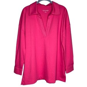 Soft Surroundings tunic length shirt pink popover V-neck top size large petite